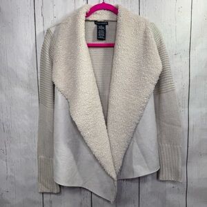 Chelsea & Theodore Sherpa Open Cardigan S Beige Knit Waterfall Cozy Soft